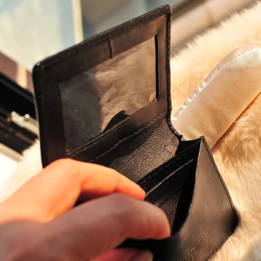 Genuine Leather Black Flat Flap Slim Mini Wallet